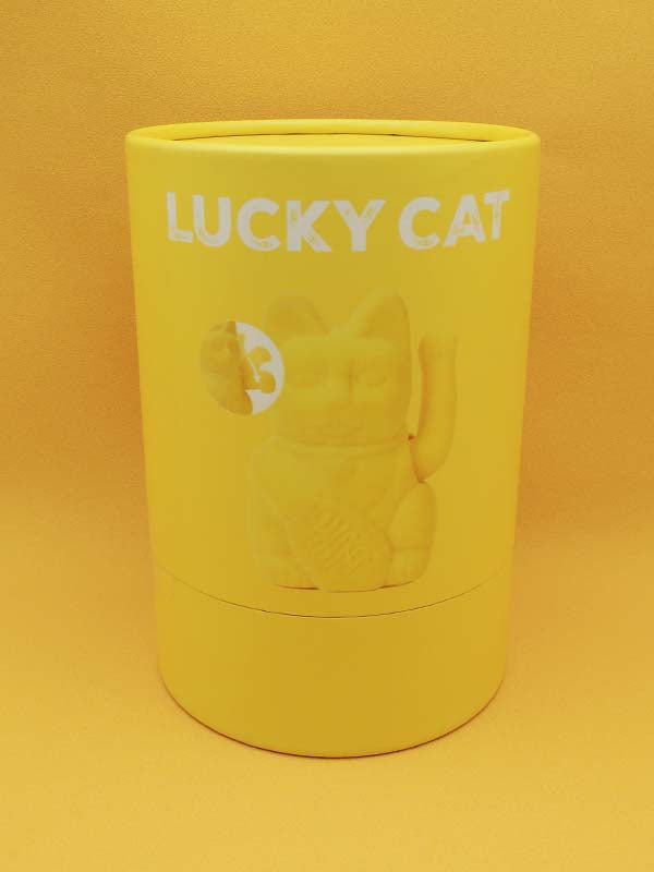 Maneki Neko - Chat Japonais Porte Bonheur - Figurine Jaune Velour Avec Bras Mobile