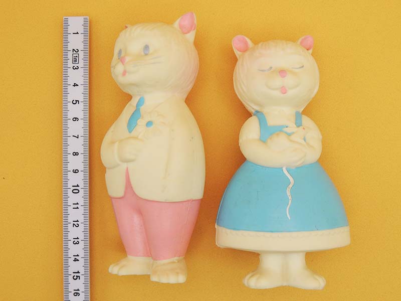 Couple Chat Bleu & Rose - Lot 2 Figurines Pouet Vintage Années 70's