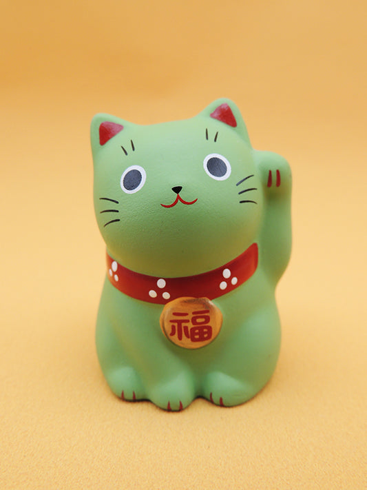 Maneki Neko - Chat Japonais Porte Bonheur Vert - Céramique (Import Japon)