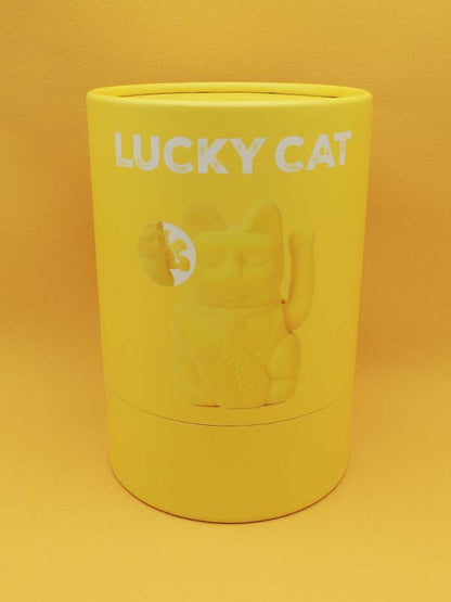 Maneki Neko - Chat Japonais Porte Bonheur - Figurine Jaune Velour Avec Bras Mobile