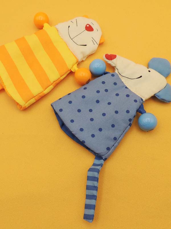 Duo Marionnettes Chat et Souris - Tissu Coloré Eveil Sensoriel