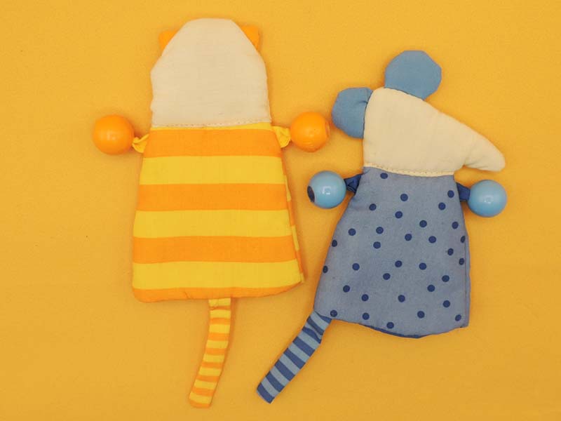 Duo Marionnettes Chat et Souris - Tissu Coloré Eveil Sensoriel