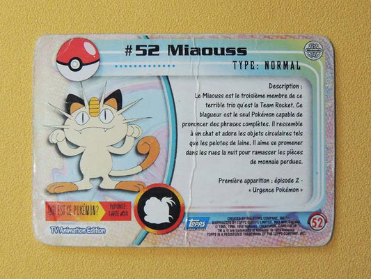 Pokémon - Miaouss N°52 - TOPPS Edition FR 1999