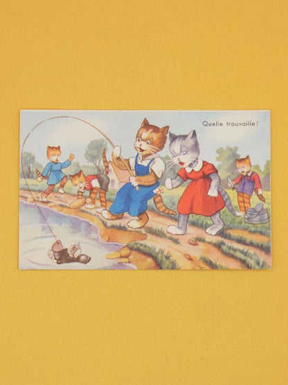 Illustration Chats Rétro - Quelle trouvaille ! - Carte Postale Ancienne