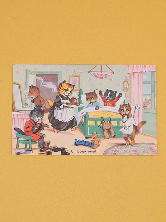 Illustration Chats Rétro - Un Joyeux Reveil ! - Carte Postale Ancienne