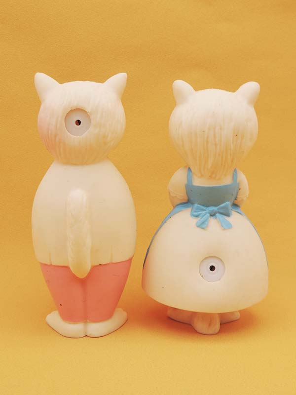 Couple Chat Bleu & Rose - Lot 2 Figurines Pouet Vintage Années 70's