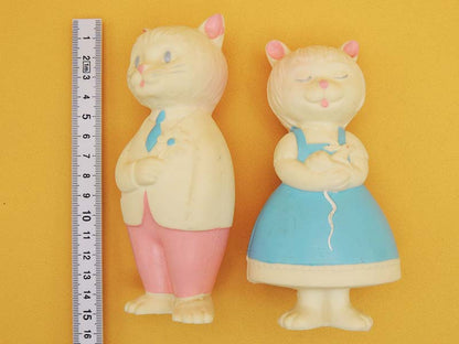 Couple Chat Bleu & Rose - Lot 2 Figurines Pouet Vintage Années 70's