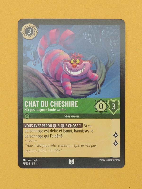 Disney Lorcana - Chat Du Cheshire N°71 N'a pas toujours sa tête - Carte de Collection