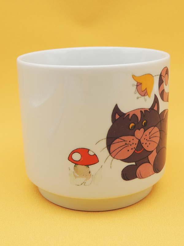 Mug Chat & Fleur - Porcelaine Monopoli Vintage Années 70