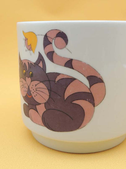 Mug Chat & Fleur - Porcelaine Monopoli Vintage Années 70