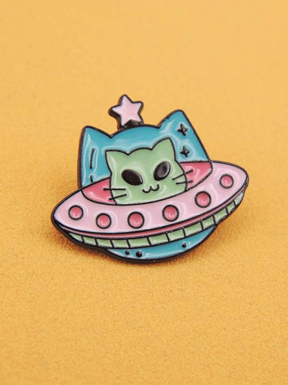 Chat Soucoupe Volante - Pin's Kawaii Chat Trop Cool