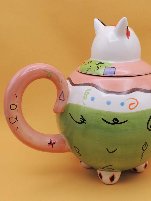 Théière Fantasie - Chat Rose & Vert - Céramique Vise Versa