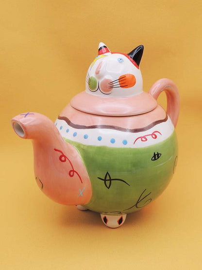 Théière Fantasie - Chat Rose & Vert - Céramique Vise Versa