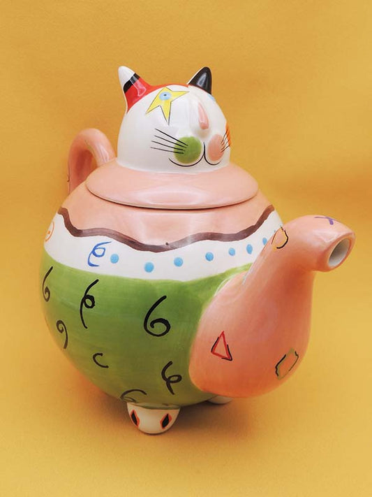 Théière Fantasie - Chat Rose & Vert - Céramique Vise Versa