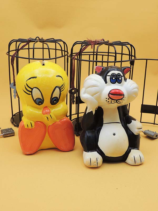 Titi & Grosminet - Lot 2 Tirelires En Cage Vintage 1980 RARE !
